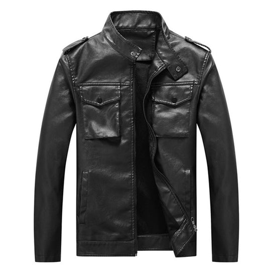 Herren schlanker Kunstleder‑Fieldblouson mit Stehkragen, Brustpattentaschen und Reißverschluss Shop Nory