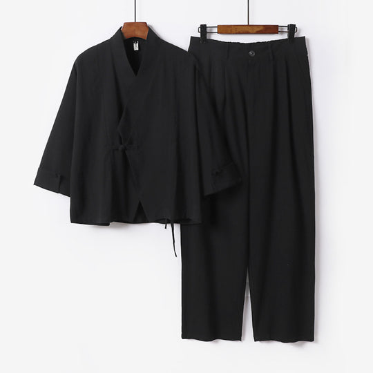 Herren Modernes Zen-Loungewear-Set aus Leichtem Material mit Kurz-Kimono und tailliert-zulaufender Bundhose Shop Nory