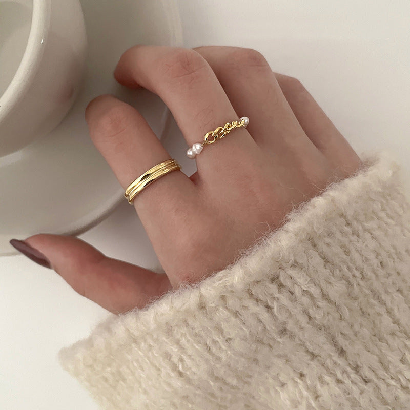 Damen Ring Set mit elegantem Perlen- und modernem Golddesign Shop Nory