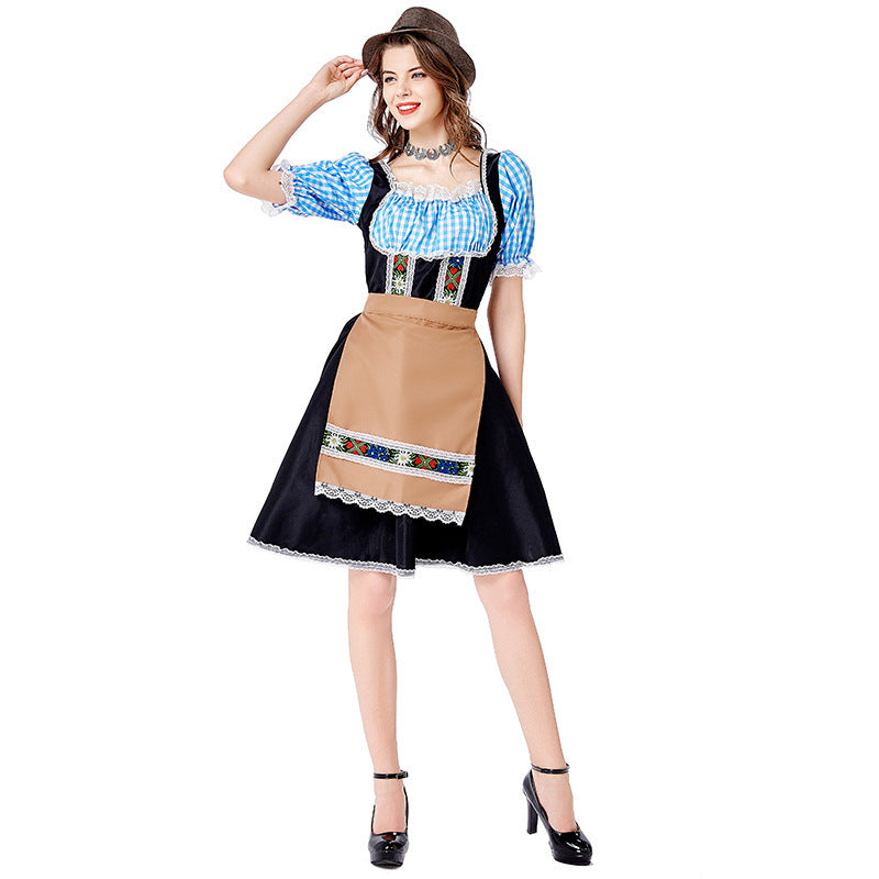 Damen nan folklorisches Oktoberfest-Kostüm im Dirndlstil mit Carmenbluse geschnürtem Mieder und bestickter Schürze Shop Nory