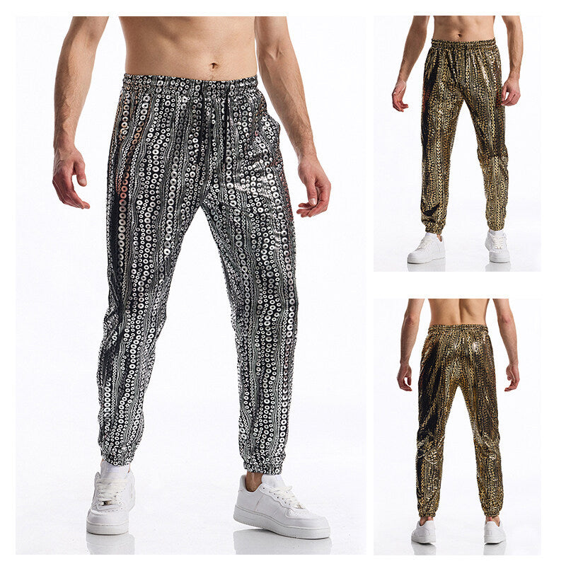 Herren Tapered Jogginghose mit elastischem Bund, Kordelzug und metallischem Kreisprint Shop Nory