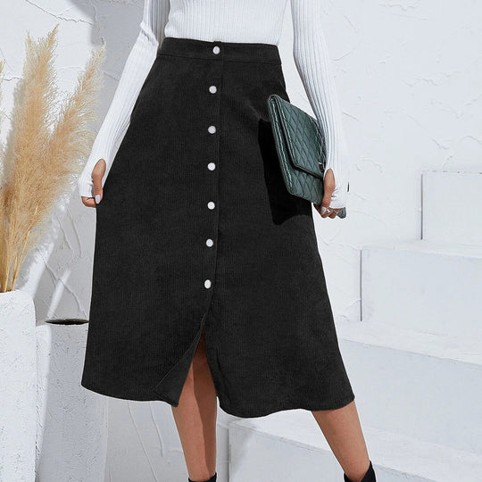 Damen Maxirock mit Knopfleiste aus strukturiertem Cord