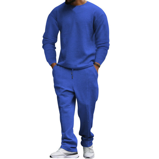 Herren nan strukturiertes Lounge-Set mit Rundhals-Pullover und schmal zulaufender Naht-Jogginghose Shop Nory