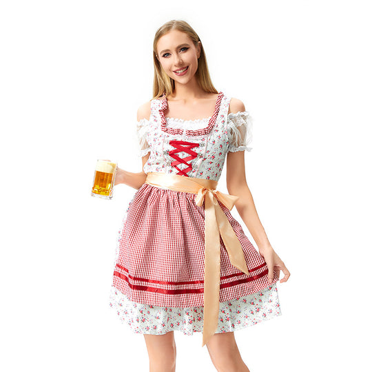Damen nan traditionelles Oktoberfest Dirndl mit geschnürter Miederpartie, Rüschen und Satin-Schürze Shop Nory