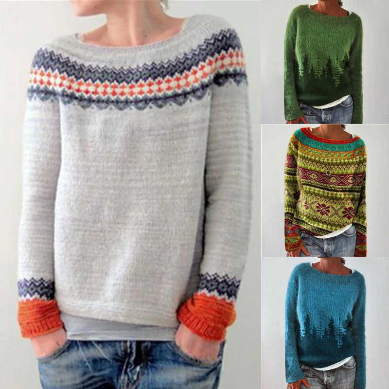 Damen nan gemusterter Norwegerstrickpullover mit weitem Rundhalsausschnitt und lässigem Oversize-Schnitt Shop Nory