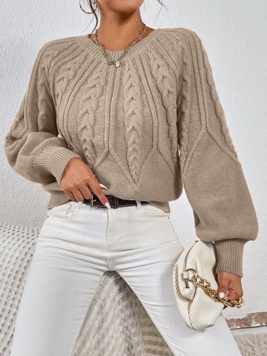 Damen nan kurzer Zopfmuster-Strickpullover mit Ballonärmeln und geripptem Saum Shop Nory