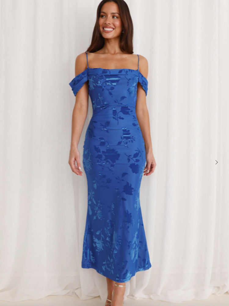 Damen Etuikleid mit romantischen Schulterträgern und floralem Design