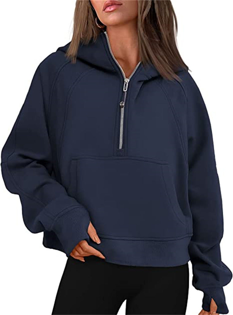 Damen Oversize-Hoodie mit halbem Reißverschluss, Kängurutasche und Daumenlöchern Shop Nory