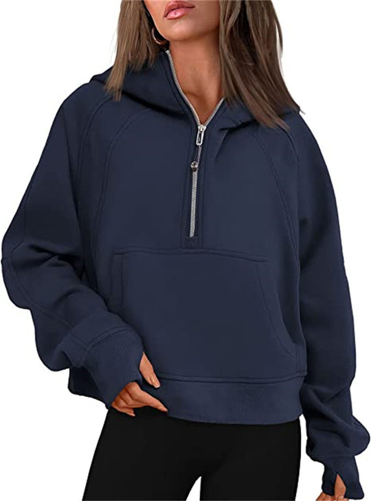 Damen Oversize-Hoodie mit halbem Reißverschluss, Kängurutasche und Daumenlöchern Shop Nory