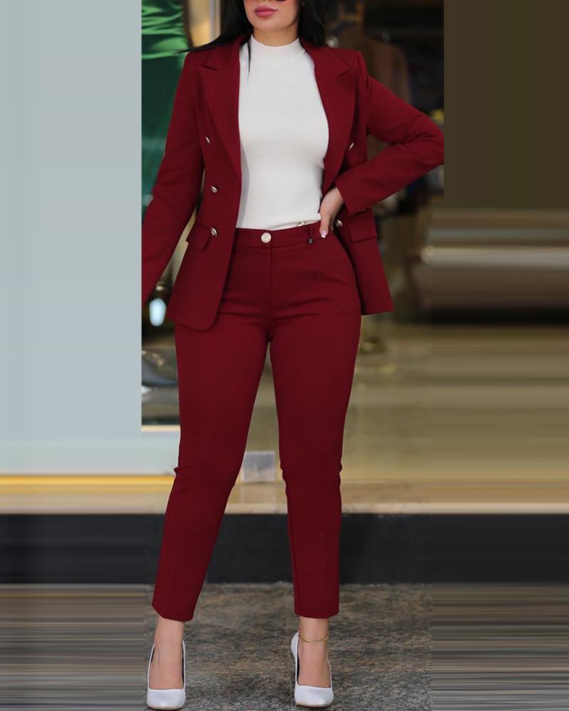 Damen Figurbetonter Zweireiher-Blazer mit schlanker High‑Waist Zigarettenhose Shop Nory