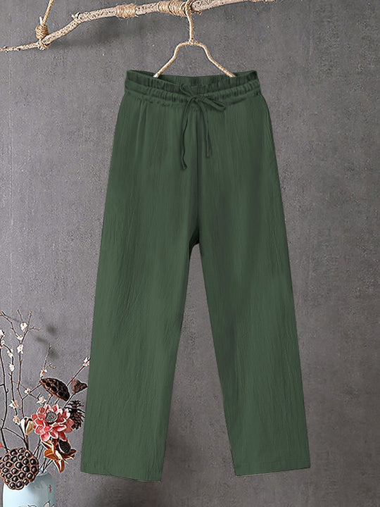 Damen Crinkle Leinenmischung Hose mit elastischem Kordelzug, gerade Beinform und lässiger Passform Shop Nory