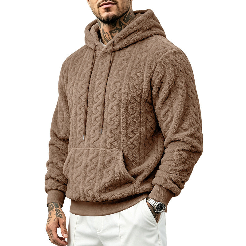 Herren Teddy-Fleecepullover mit Zopfmuster, Kapuze und Kängurutasche Shop Nory