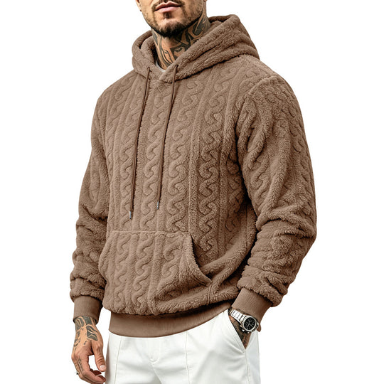 Herren Teddy-Fleecepullover mit Zopfmuster, Kapuze und Kängurutasche Shop Nory