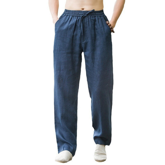 Herren lässige Leinenhose mit elastischem Bund und praktischen Seitentaschen