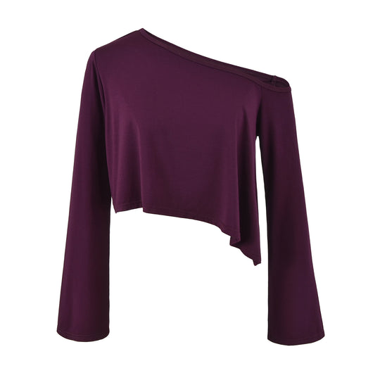 Damen Einschulter-Kurztop mit asymmetrischem Saum und Trompetenärmeln Shop Nory