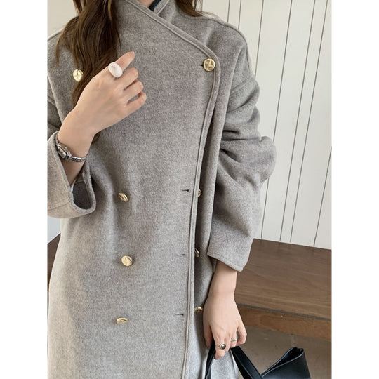Damen Oversize Wollmix-Mantel mit doppelreihiger Knopfleiste, Stehkragen und überschnittener Schulter Shop Nory