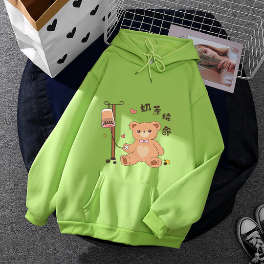 Damen nan Kapuzenpullover mit minimalistischer Grafik, lockerer Oversize-Passform und Kängurutasche Shop Nory