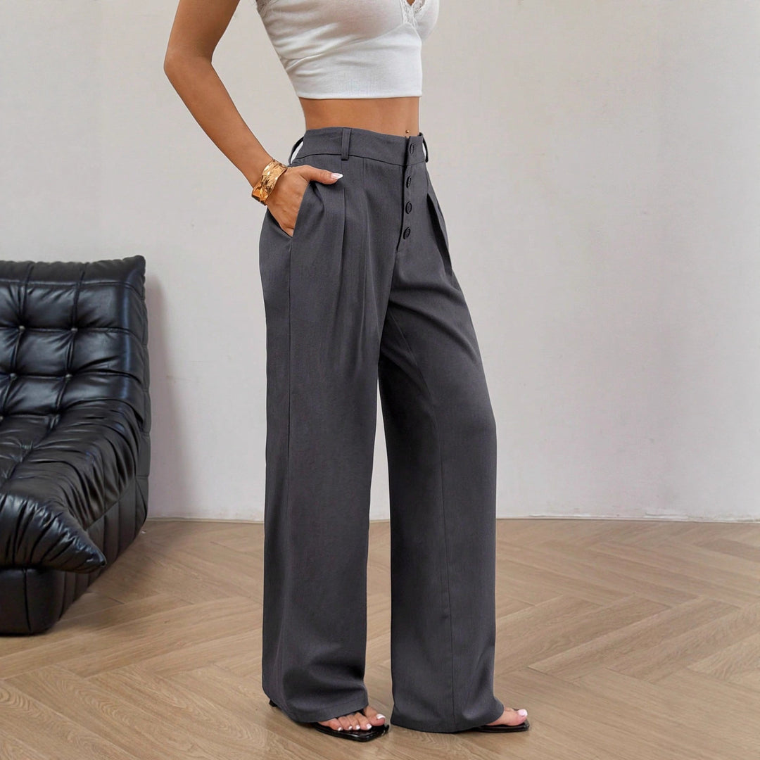 Damen Hochtaillierte Bundfalten-Hose mit Knopfleiste und weitem Bein Shop Nory