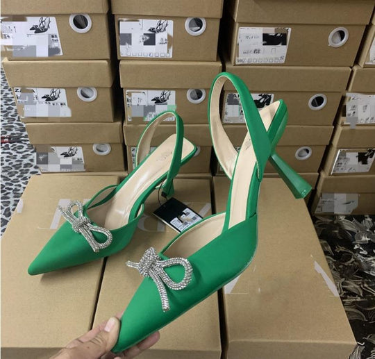 Damen elegante Slingback-Pumps mit glitzernden Schleifen-Details
