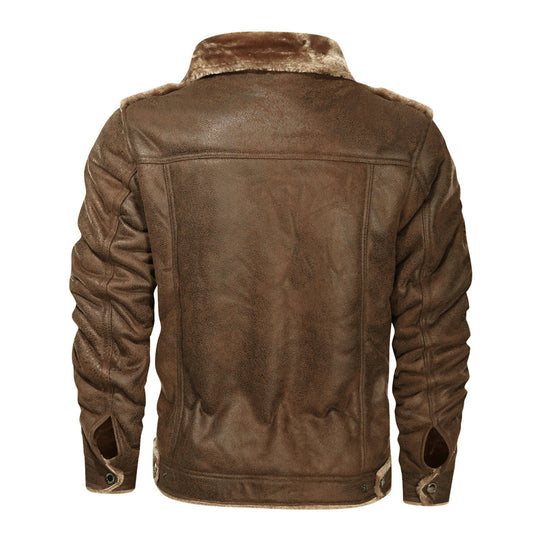 Herren Lederimitat-Fliegerjacke mit Teddyfutter und asymmetrischem Reißverschluss Shop Nory