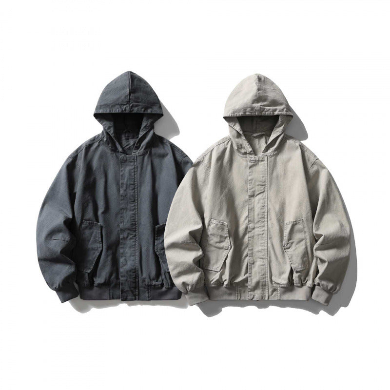 Unisex Boxy-Hoodie-Blousonjacke mit verdeckter Front und Pattentaschen Shop Nory