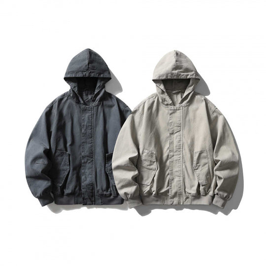 Unisex Boxy-Hoodie-Blousonjacke mit verdeckter Front und Pattentaschen Shop Nory