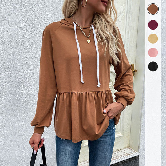 Damen Kapuzen-Sweatshirt mit geraffter Taillenstufe und Babydoll-Silhouette Shop Nory