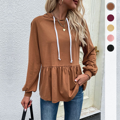 Damen Kapuzen-Sweatshirt mit geraffter Taillenstufe und Babydoll-Silhouette Shop Nory