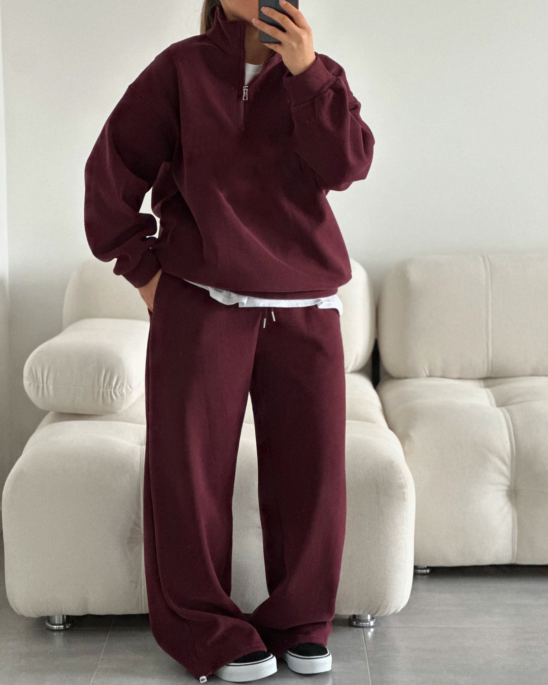 Damen Oversize Sweatshirt mit Halbzip und hohem Stehkragen Shop Nory