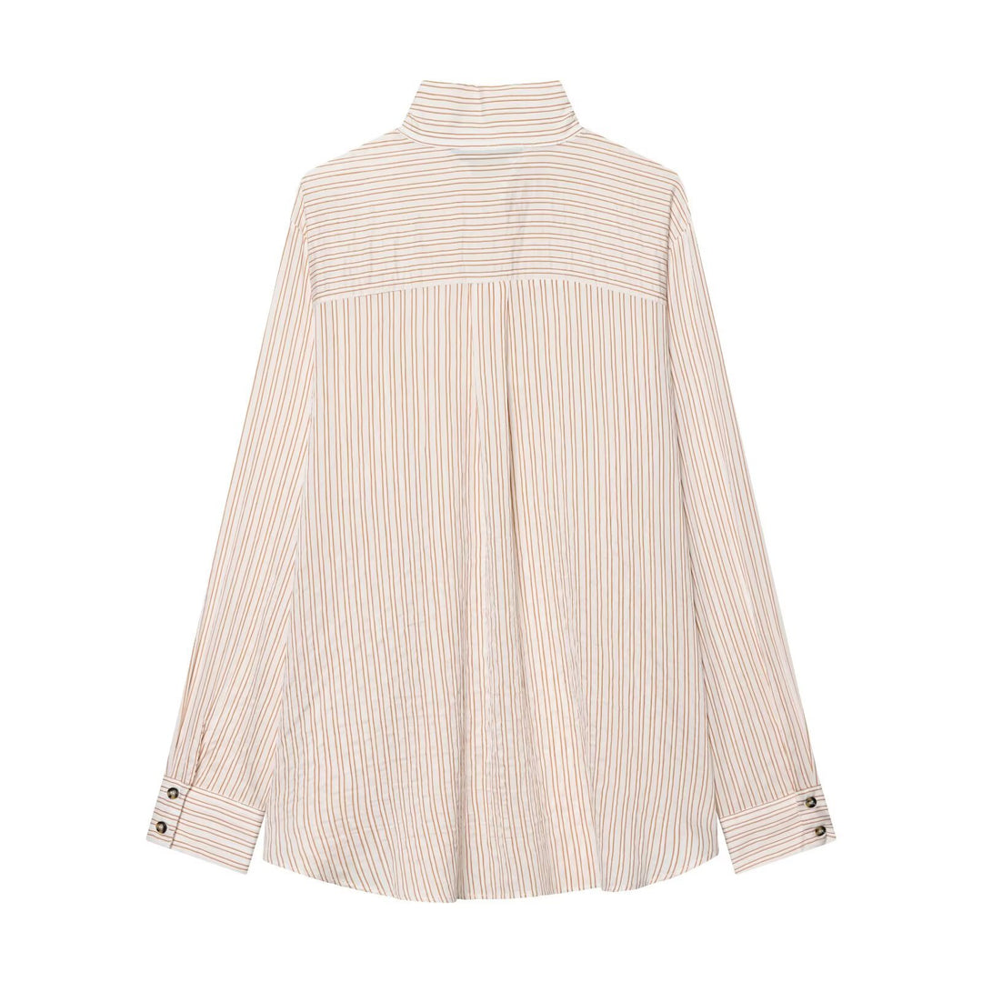 Damen Oversize-Hemdbluse mit Stehkragen, verdeckter Knopfleiste und feinem Streifenmuster Shop Nory