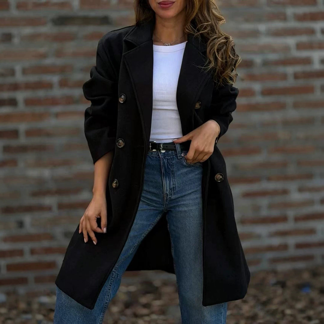 Damen zweireihiger Wollmix-Kurzmantel mit Reverskragen Shop Nory