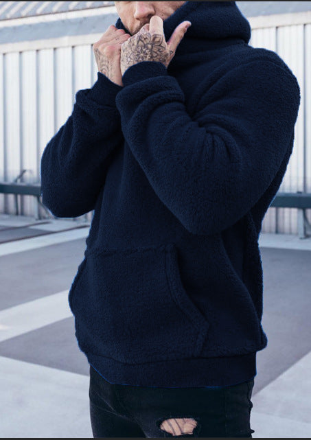 Herren kuscheliger Sherpa-Hoodie mit Kängurutasche und hohem Kragen Shop Nory