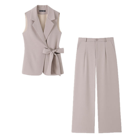 Damen Zweiteiliges tailliertes Weste- und Palazzo-Hosen-Set mit Bindegürtel Shop Nory