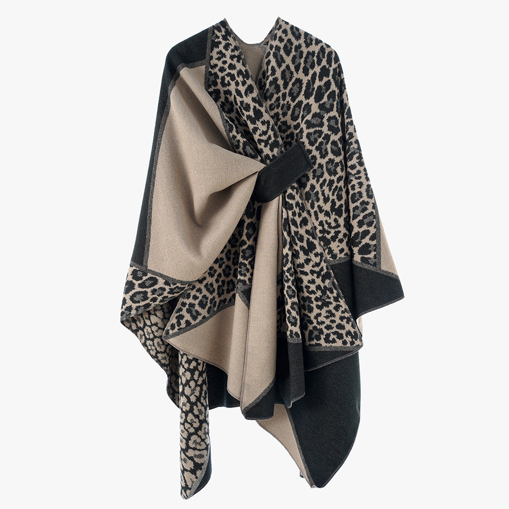 Damen Jacquard-Poncho mit Leopardenmuster und Wollmix-Überwurf Shop Nory