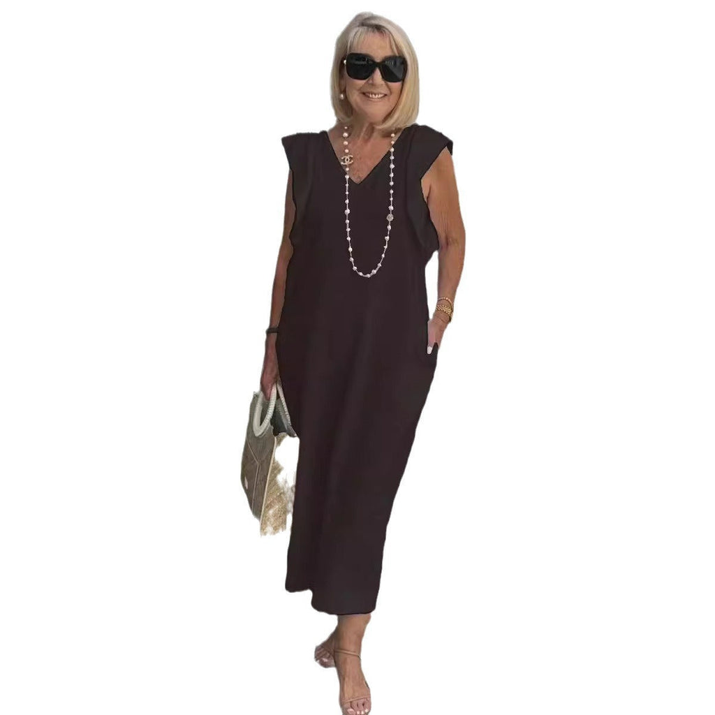 Damen Maxikleid mit V-Ausschnitt und angeschnittenem Ärmel