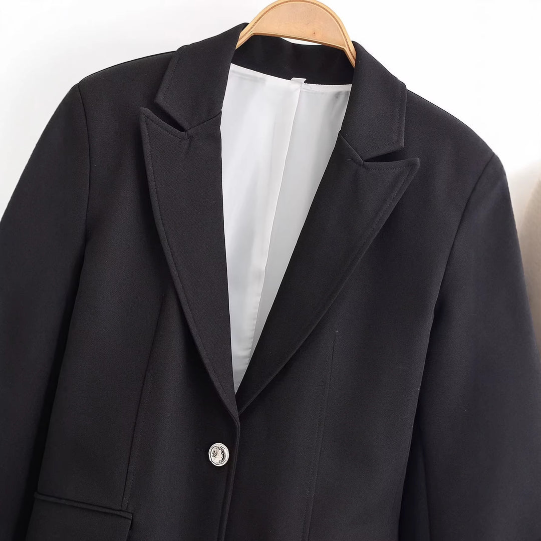 Damen Taillierter Einknopfblazer mit Schalkragen und Pattentaschen Shop Nory