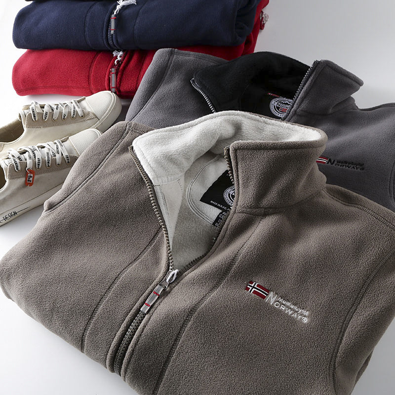 Herren Fleecejacke mit Stehkragen, durchgehendem Reißverschluss und Teddy-Innenfutter Shop Nory