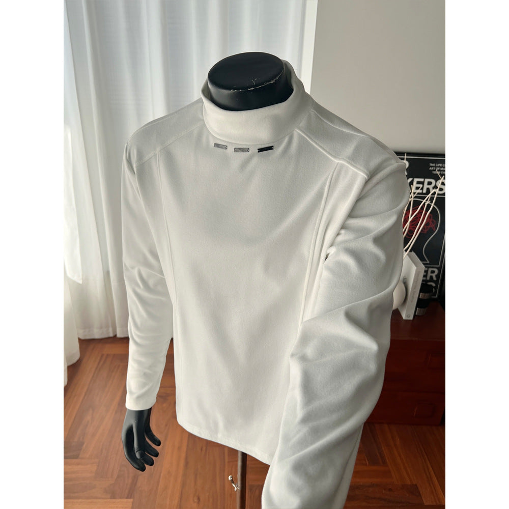 Herren Rollkragen-Feinstrickshirt mit Metallnieten am Kragen und schmaler Silhouette Shop Nory