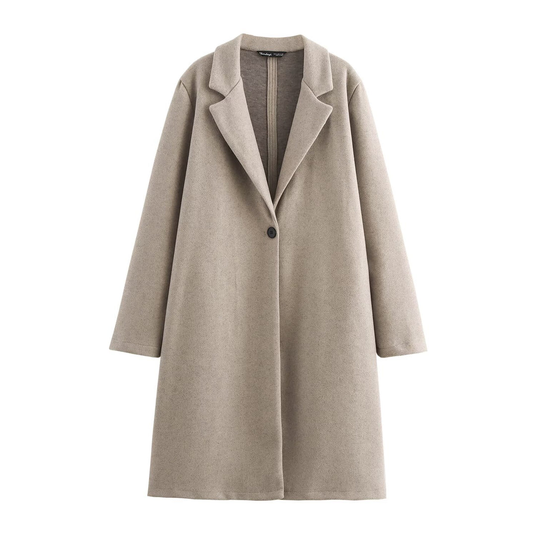 Damen Puristischer Longline-Mantel mit Reverskragen, Ein-Knopf‑Verschluss und weichem Filzfinish Shop Nory