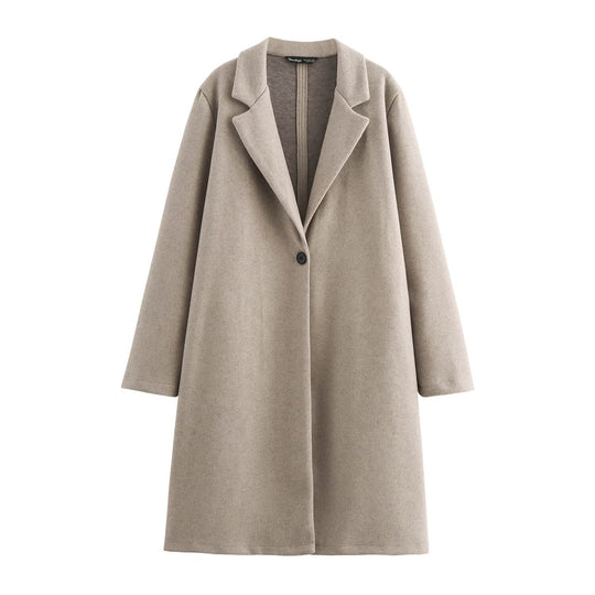 Damen Puristischer Longline-Mantel mit Reverskragen, Ein-Knopf‑Verschluss und weichem Filzfinish Shop Nory