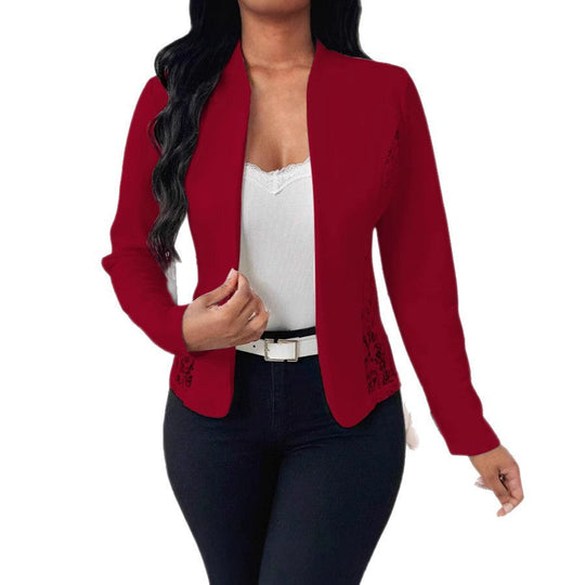 Damen elegante Blazerjacke mit Spitzenakzenten