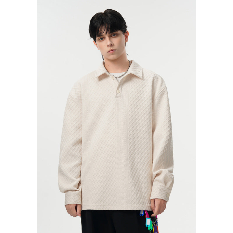 Herren Oversize-Poloshirt-Sweatshirt mit diamantstruktur, verlängertem Schnitt und Polokragen Shop Nory