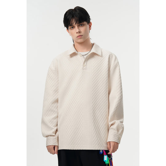 Herren Oversize-Poloshirt-Sweatshirt mit diamantstruktur, verlängertem Schnitt und Polokragen Shop Nory
