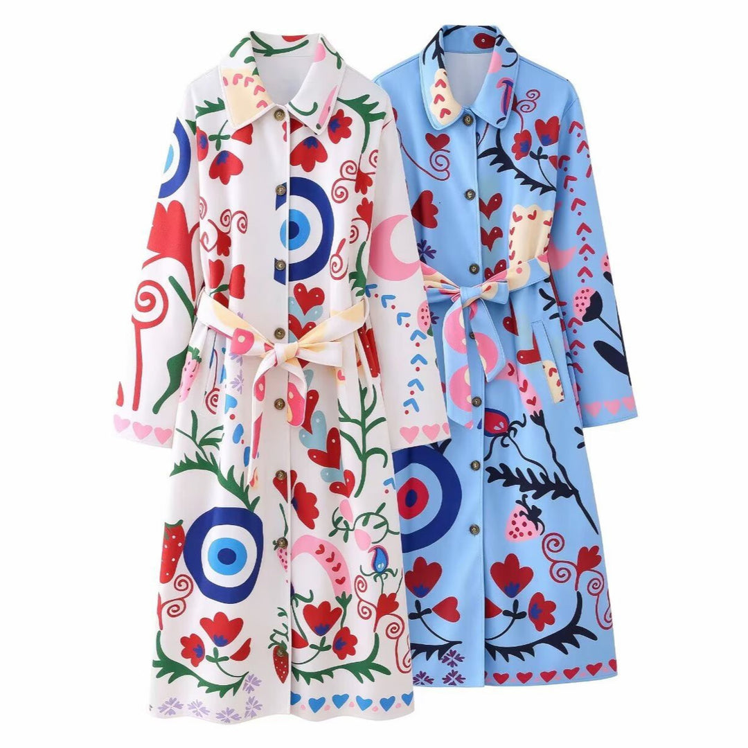 Damen Bedruckter Maxi‑Hemdmantel mit Taillengürtel Shop Nory