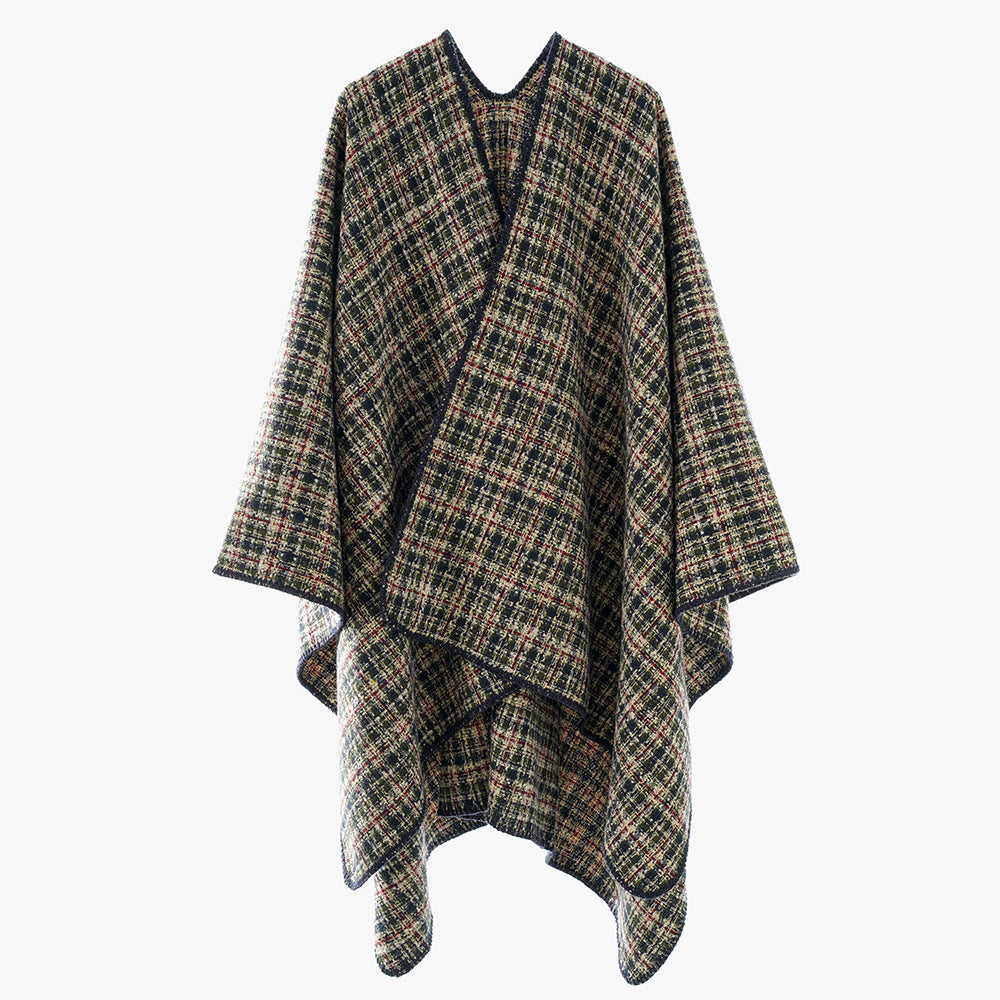 Damen Bouclé-Tweed Cape-Poncho mit V-Ausschnitt und kontrastierter Einfassung Shop Nory