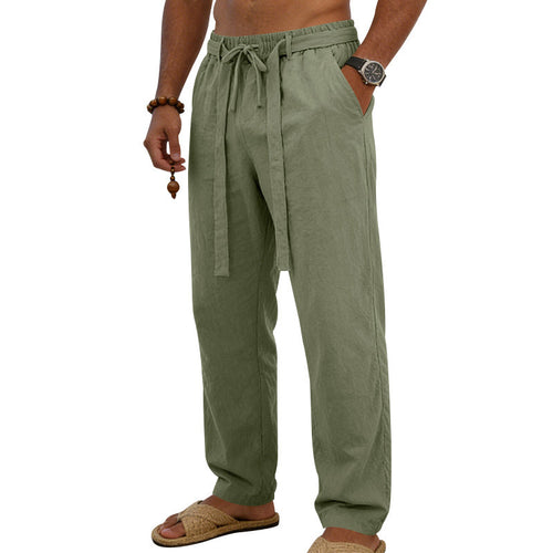 Herren nan leichte Leinen-Loungehose mit elastischem Tunnelzug, dekorativer Bundfalte und geradem Bein