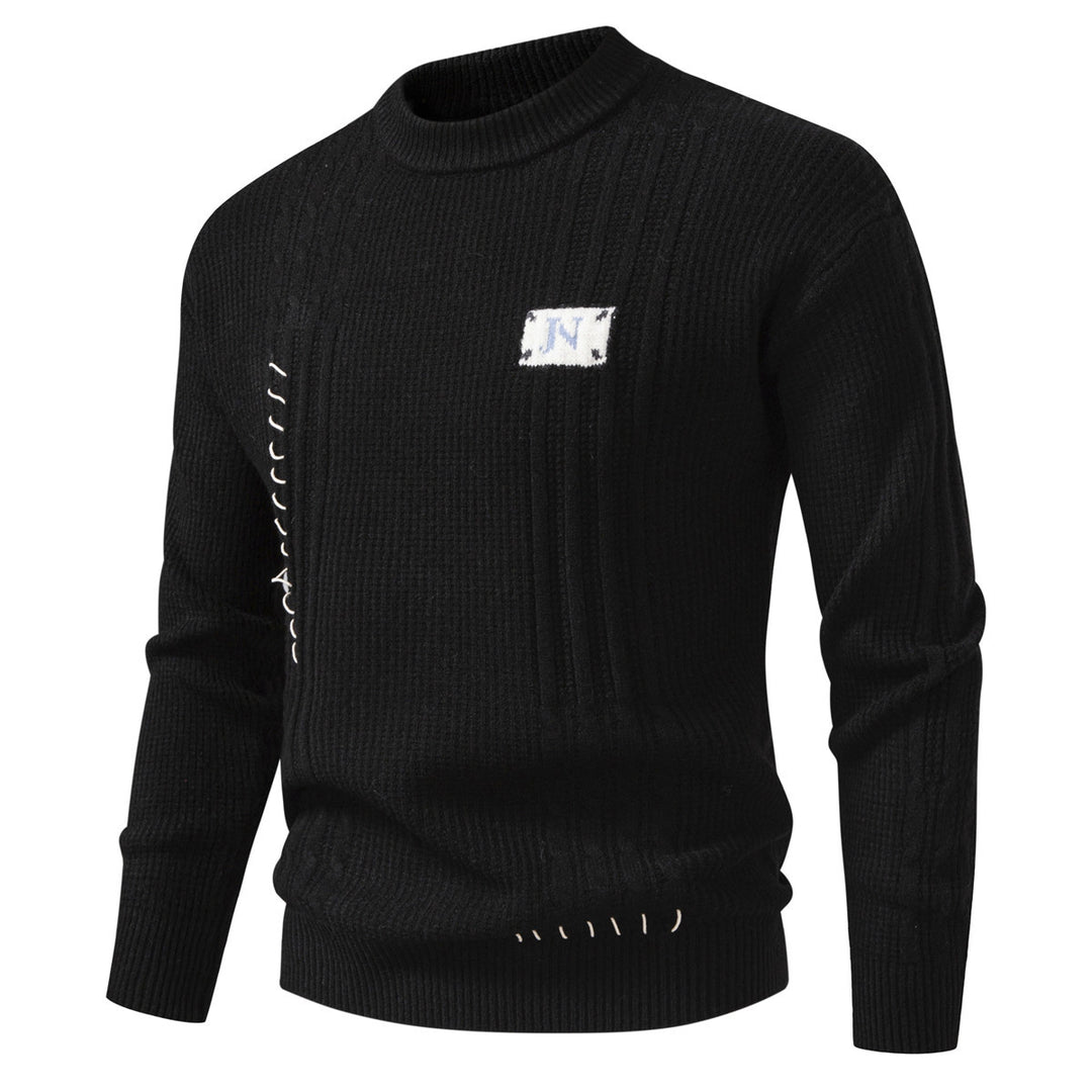 Herren Strukturiertes Rippstrick-Pullover mit Ziernähten und Logo‑Patch Shop Nory