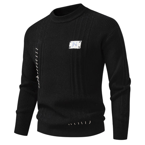 Herren Strukturiertes Rippstrick-Pullover mit Ziernähten und Logo‑Patch Shop Nory