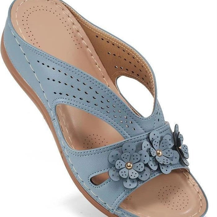 Damen Bequeme Pantoletten mit Blumenapplikation und orthopädischer Dämpfung Shop Nory
