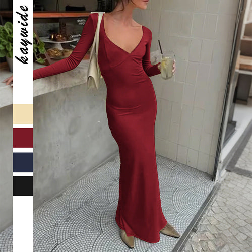 Damen nan figurbetontes Maxikleid mit herzförmigem Ausschnitt, langen Ärmeln und schmaler Meerjungfrau-Silhouette Shop Nory